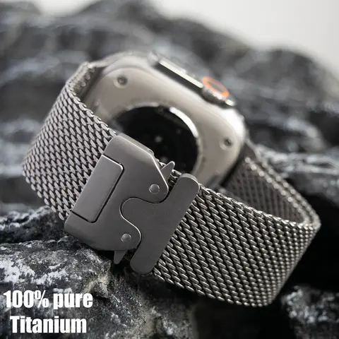 Titanium Band for Apple Watch Ultra 3/2 49mm IWatch Series 11 10 9 8 7 6 Natural Titanium Milanese Loop Strap Parachute Buckle
