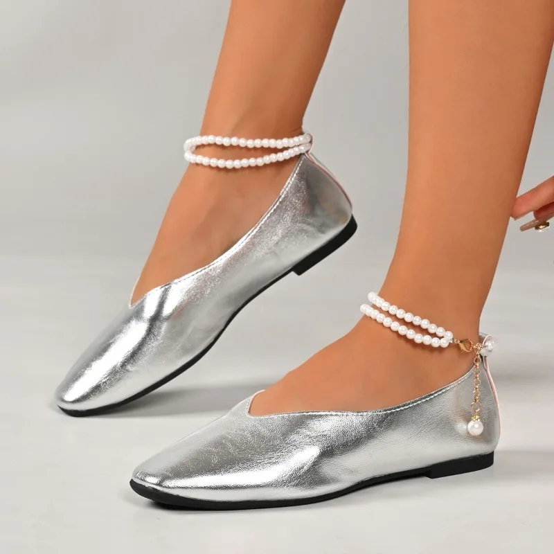 

Одиночные туфли, осенние новые туфли с квадратным носком и открытым носком, расшитые бисером, нескользящие туфли на низком каблуке с мягкой подошвой