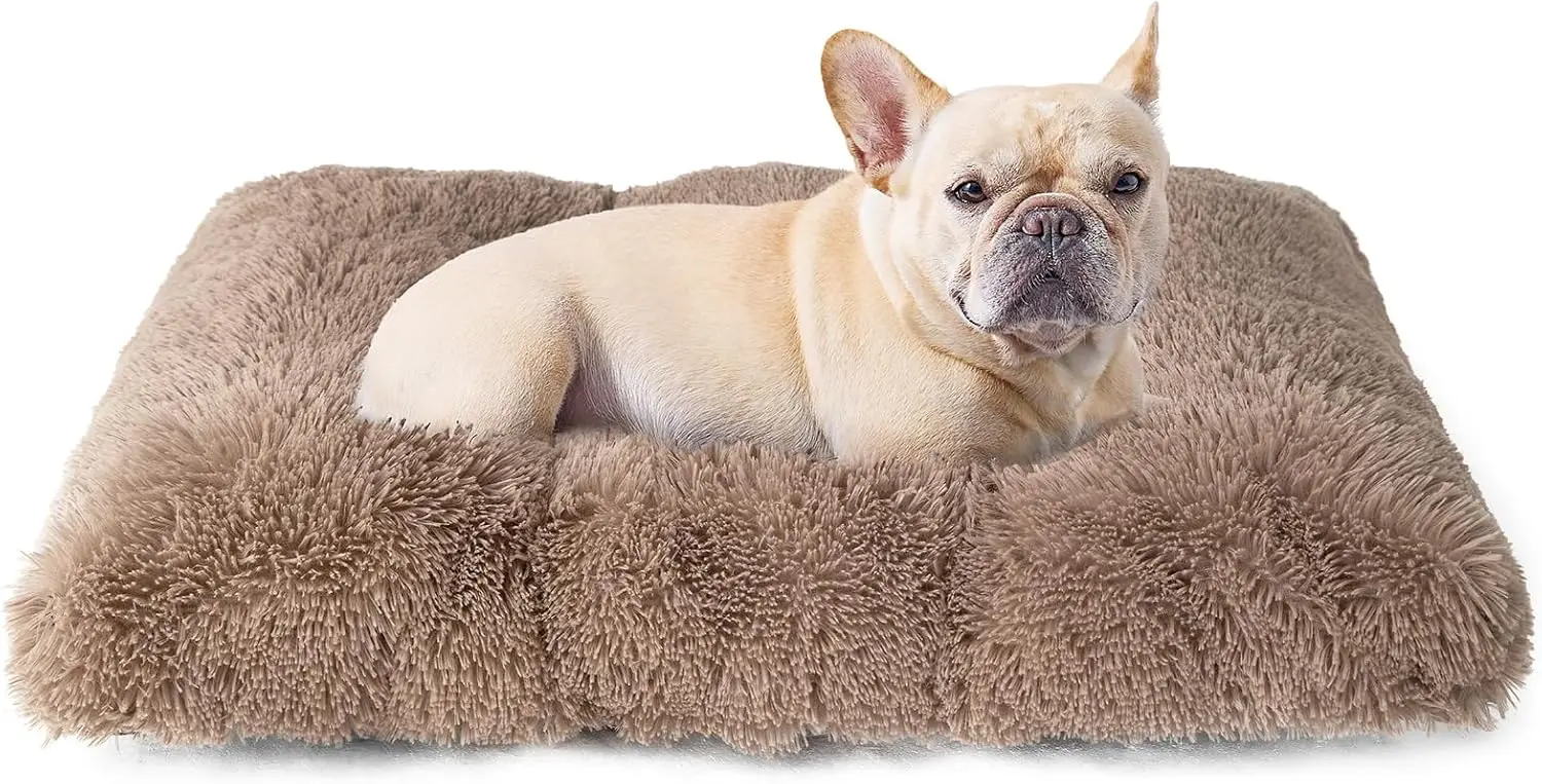 

Fluffy Crate Bed For Medium Dogs, Plush Pad, Calming Anti-Anxiety Bed, Washable Soft Warm Mat With Non-Slip Bottom, Camel