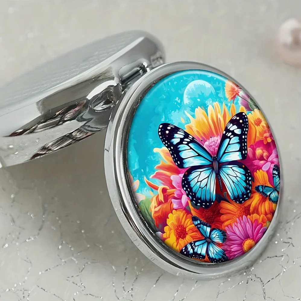 Butterfly & Wildflower 3-Compartment Pill Box - Portable Metal Medicine Organizer For Travel & Office,Unique Gift Idea