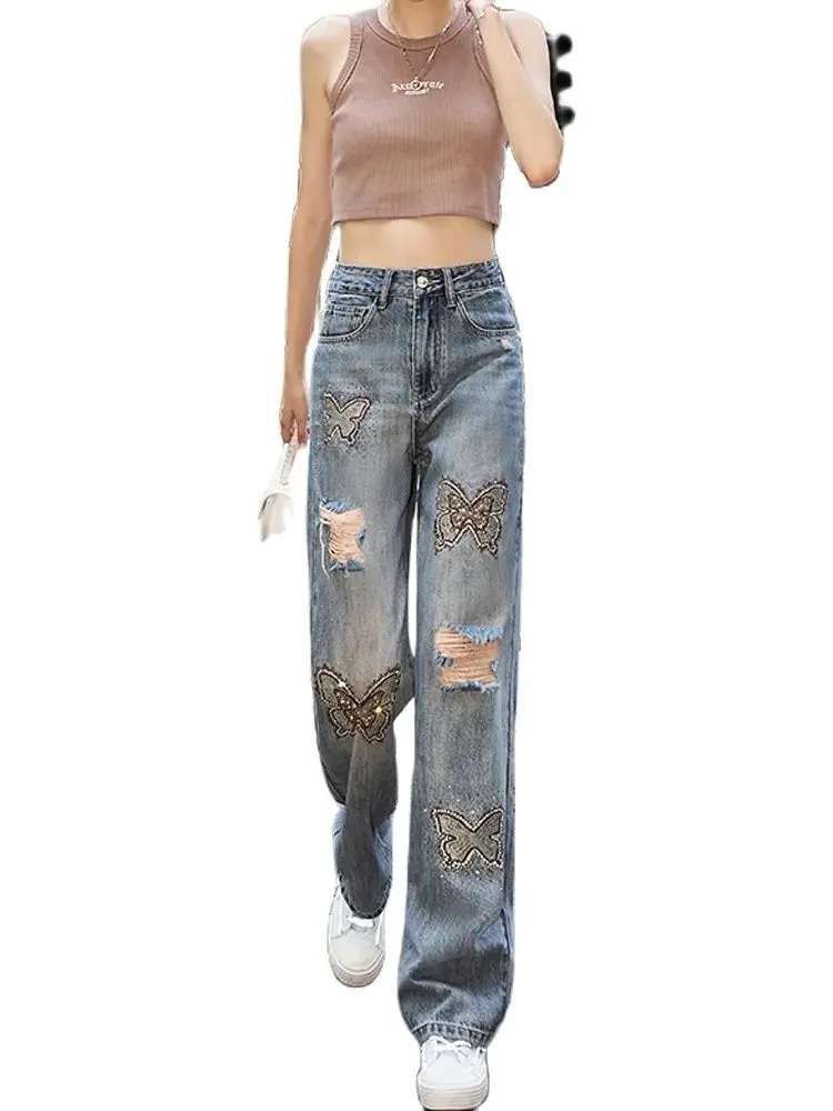 

Women's Blue Y2k Jeans Harajuku Streetwear Denim Trousers Aesthetic Jean Pants Vintage Japanese 2000s Style Trashy Clothes 2024