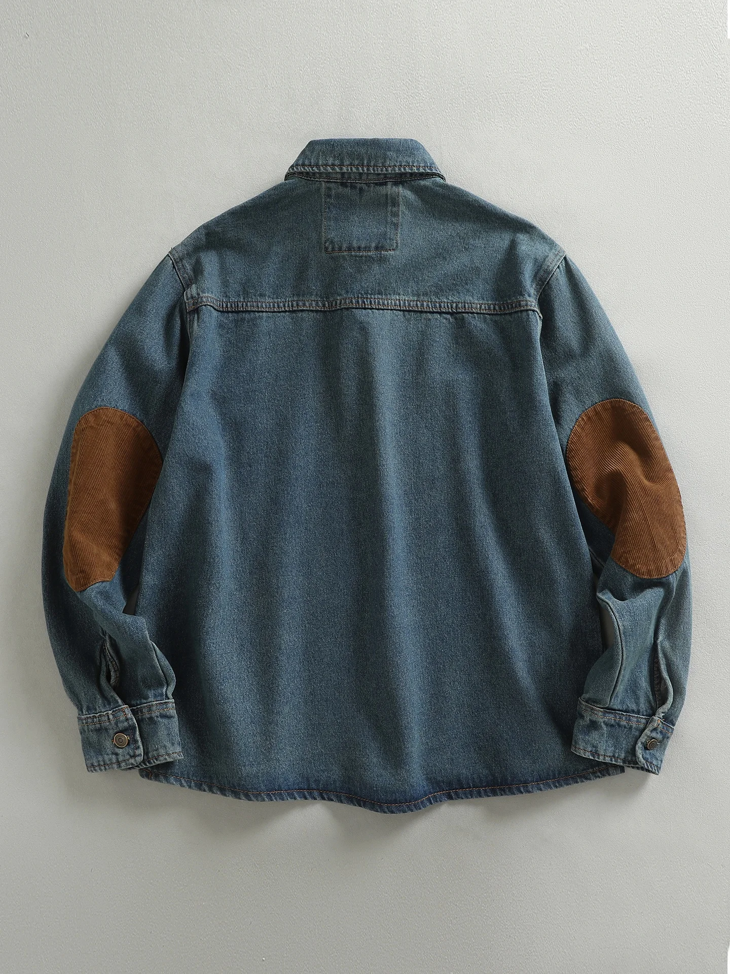 Retro American Washed Denim Shirt Men's Spring Trendy Long Sleeve Crew Neck Short Style Pure Color Resistant to Deformation