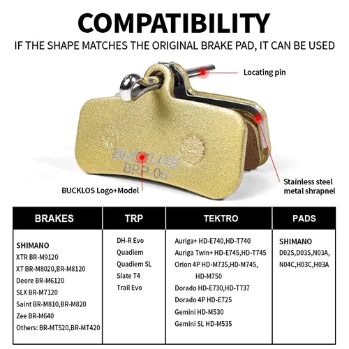 Imagen 2 del producto Pastillas de freno de disco BUCKLOS MTB para SHIMANO D02S pastilla de freno hidráulico de Metal a base de cobre pastillas de freno de bicicleta de montaña para M9120 M820 M810
