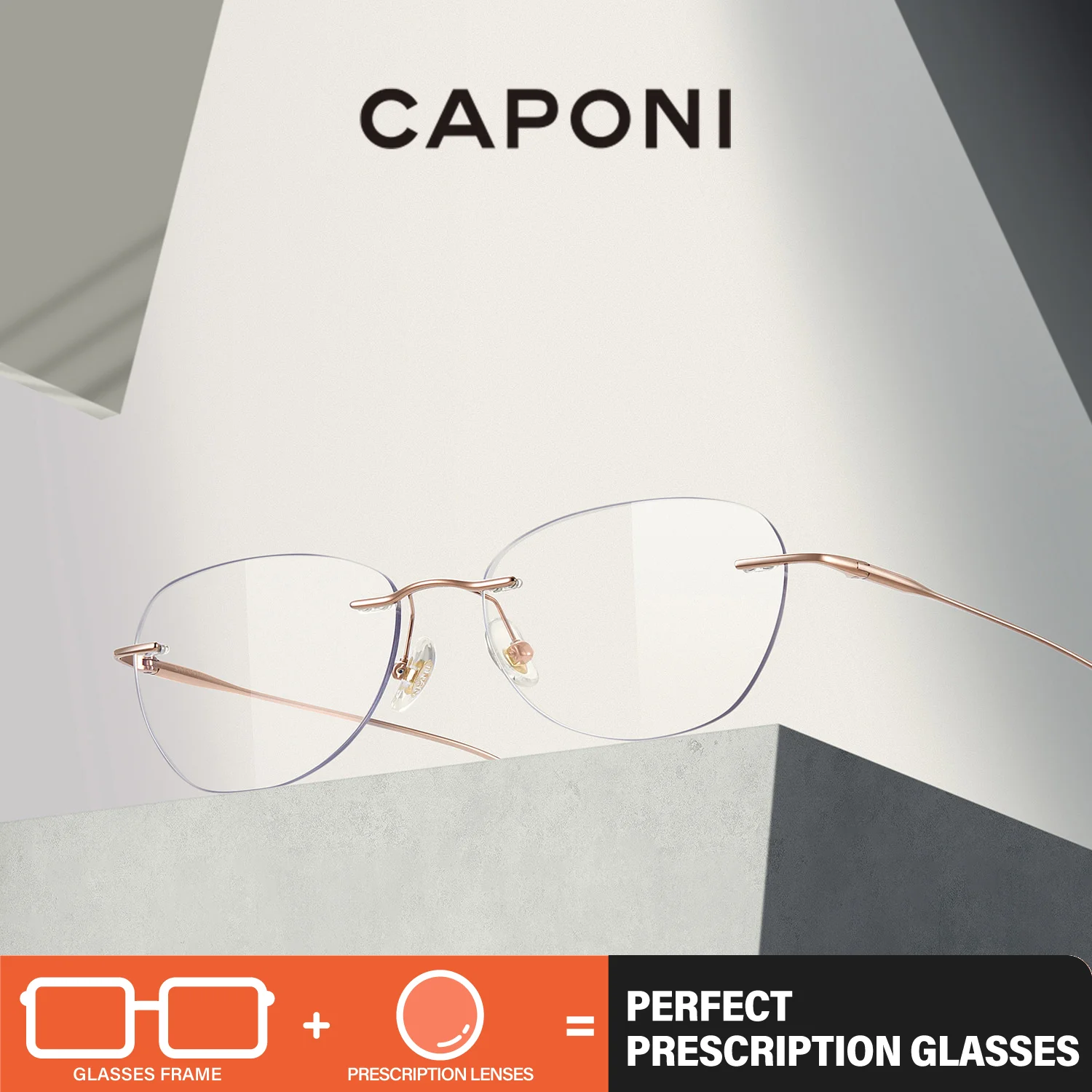 CAPONI High-quality Tianium Rimless Prescription Glasses Fashion Myopia Eyewear Circular Optical Eyeglasses for Women PJ23043