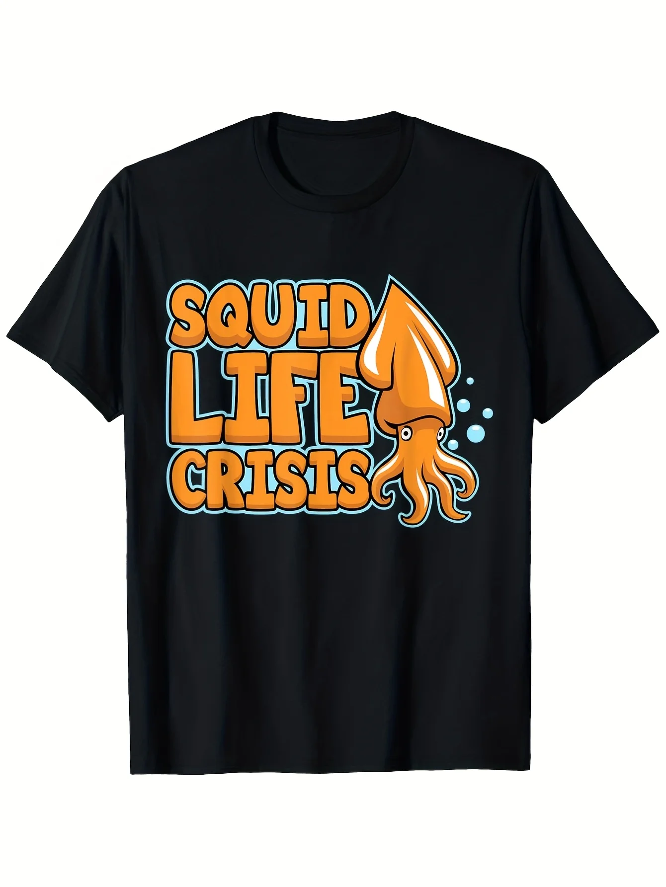 2026 Top PickLocal1pcs Squid Life Crisis T-Shirt 100% Cotton Casual Fit S-XXXL - Cute Squid & Tentacle Print Round Neck Short Sl