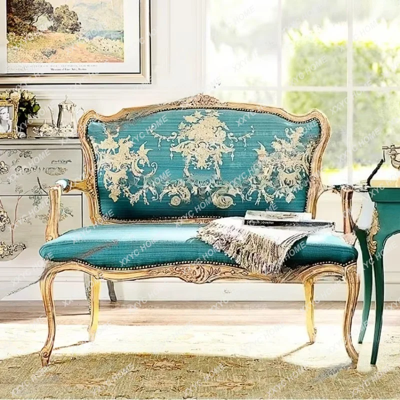 XXFurniture for small-sized apartment carving flower double sofa chair  luxury fabric sofa hotel clubhouse villa furniture