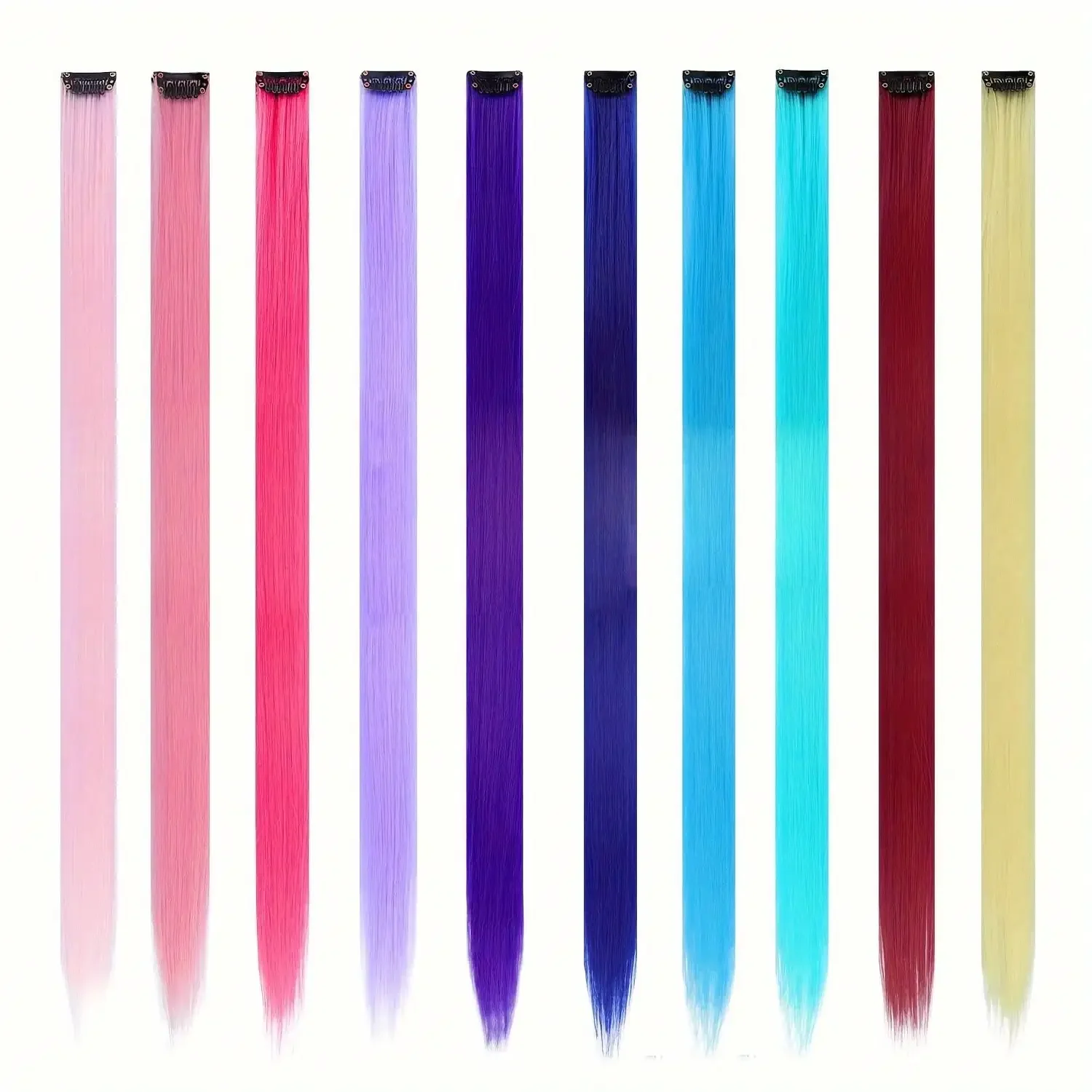 10개 멀티컬러 헤어 익스텐션 하이라이트 헤어 클립 인조 헤어 익스텐션 스트레이트 헤어피스 여성용 코스프레 파티용