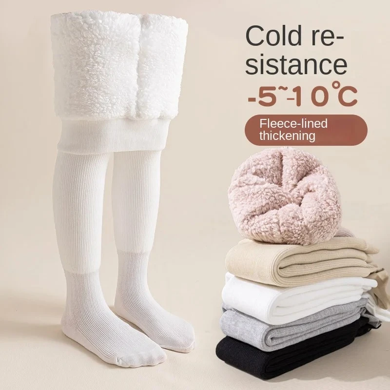 2026 Winter Kids Leggings Fleece Lined Thick Baby Girls Pantyhose Casual Versatile Sherpa Combed Cotton Tights Solid Stockings