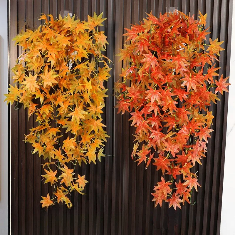 Pared de hoja de arce artificial de 5 tenedores: vid colgante, planta falsa para bodas, accesorios para el hogar, decoración de Halloween y Navidad