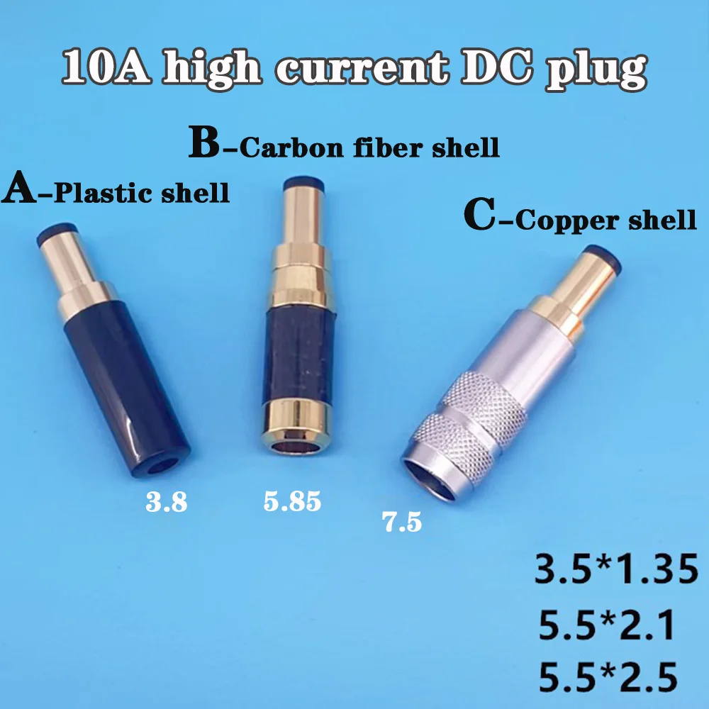 Pozłacana miedź DIY drut lutowniczy DC 10A wysokoprądowa wtyczka zasilania 5.5x2.5 5.5x2.1 3.5x1.35mm DC męskie złącze typu jack