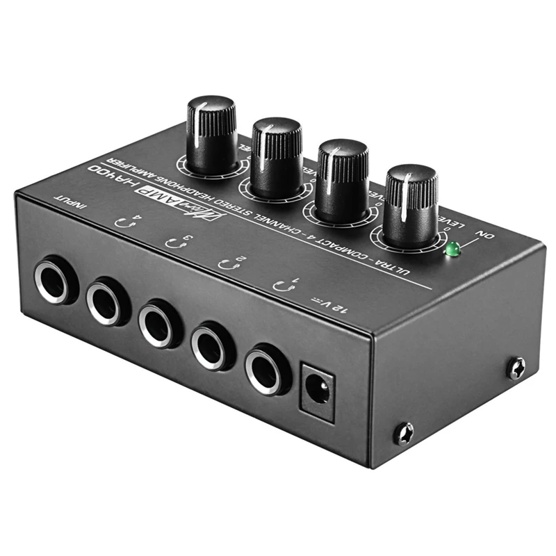 4 Channels Mini O Stereo Headphone Amplifier HA400 Ultra-Compact Audio Amplifier Black US Plug