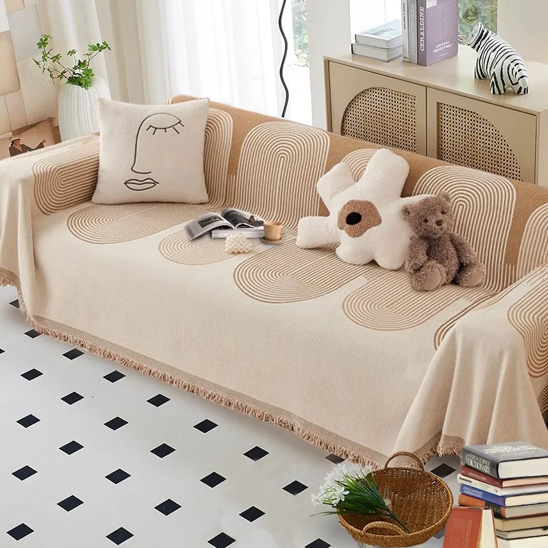 

Chenille Sofa Covers for Sectional Sofa Set Geometry Couch Cover for Dogs Throw Couch Cover with Tassel Washable Couch Protector