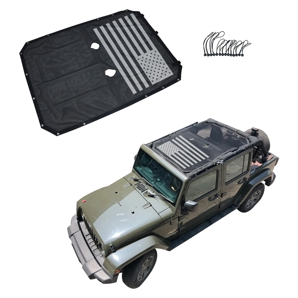 4 Door Mesh Sunshade Top Roof Sun Shade With Flag for Jeep for Wrangler JK  JKU   J260-3 LantSun