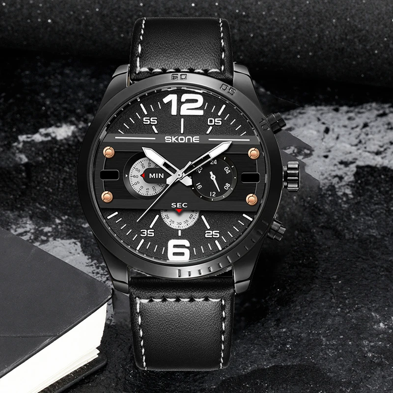 SKONE Fashion Trend Watch European and American Style Trendy Men's Army Fans Large Dial Retro Pilot Waterproof Watch