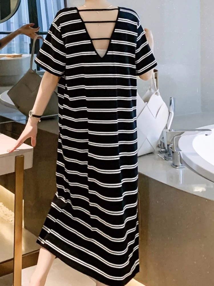 ขนาดบวกลายแขนสั้นเสื้อยืดชุดฤดูร้อนใหม่ O-คอแยกกุ๊นหลวมชุดลําลองแฟชั่นผู้หญิงเกาหลีเสื้อผ้า