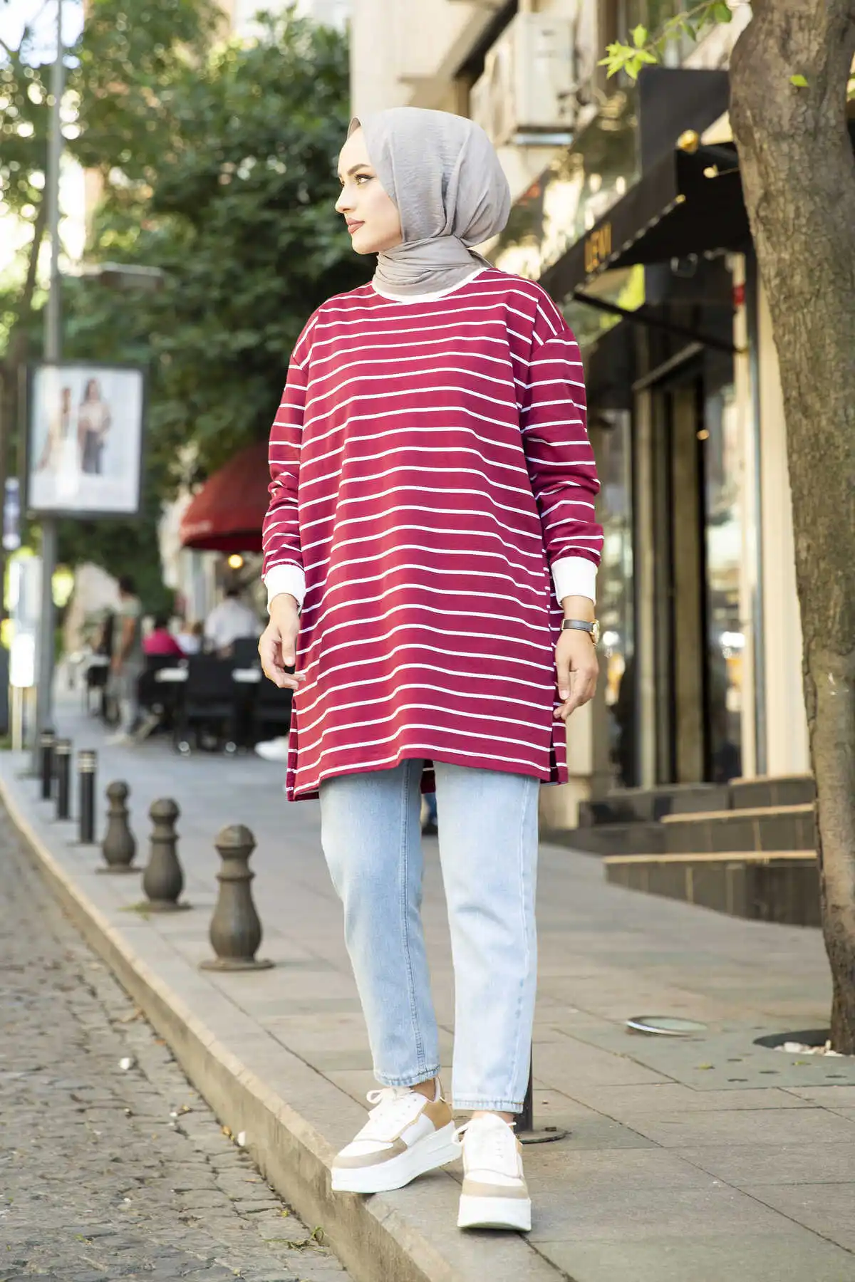 

Striped Sportswear Tunic Şarabi