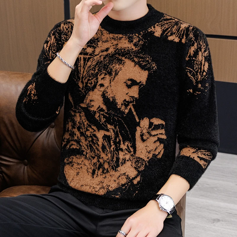 Retro Men’s Printed Slim Knit Sweater for Men’s Base, 2025 Brand Premium Tops, High-quality Men’s Plus Size Warm Sweater 2 Retro Men's Printed Slim Knit Sweater for Men's Base, 2025 Brand Premium Tops, High-quality Men's Plus Size Warm Sweater 2