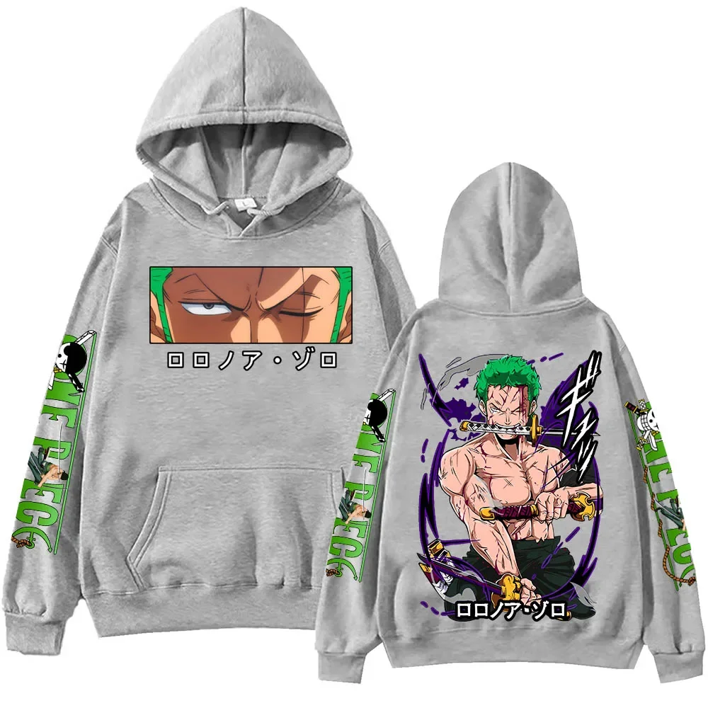 Sudadera con capucha con estampado de Anime japonés Zoro, Sudadera con capucha de Hip Hop Harajuku, sudadera con capucha para hombre, ropa de calle con bolsillo, Jersey, sudadera superior