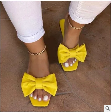 Shoes for Women Fashion Summer Plus Size Solid Color Bow Flat Sandals Outdoor Beach Slippers Women Shoes 36-43 Women Sandals