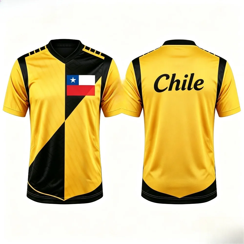 Men Pattern Print Short Sleeve T‑Shirt Chile Flag Graphic V‑Neck Sport Tee For Men Casual Workout Soccer Training Tops