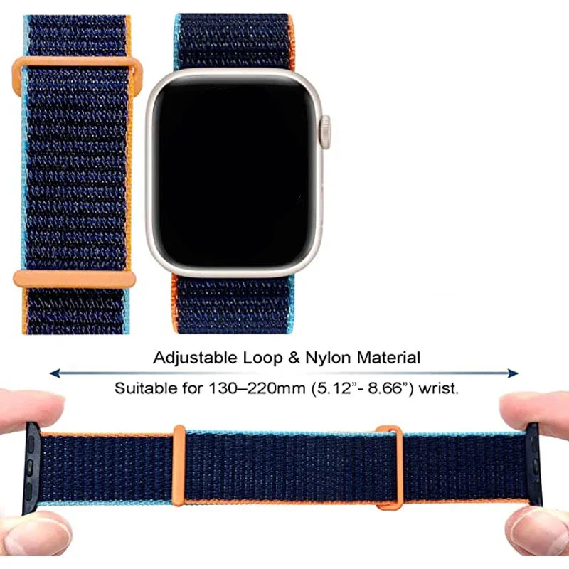 Нейлоновый ремешок для Apple Watch Ultra, ремешок 49 мм, 45 мм, 41 мм, 44 мм, 40 мм, 42 мм, регулируемый эластичный браслет iWatch SE Series 9 4 5 SE 6 7 8