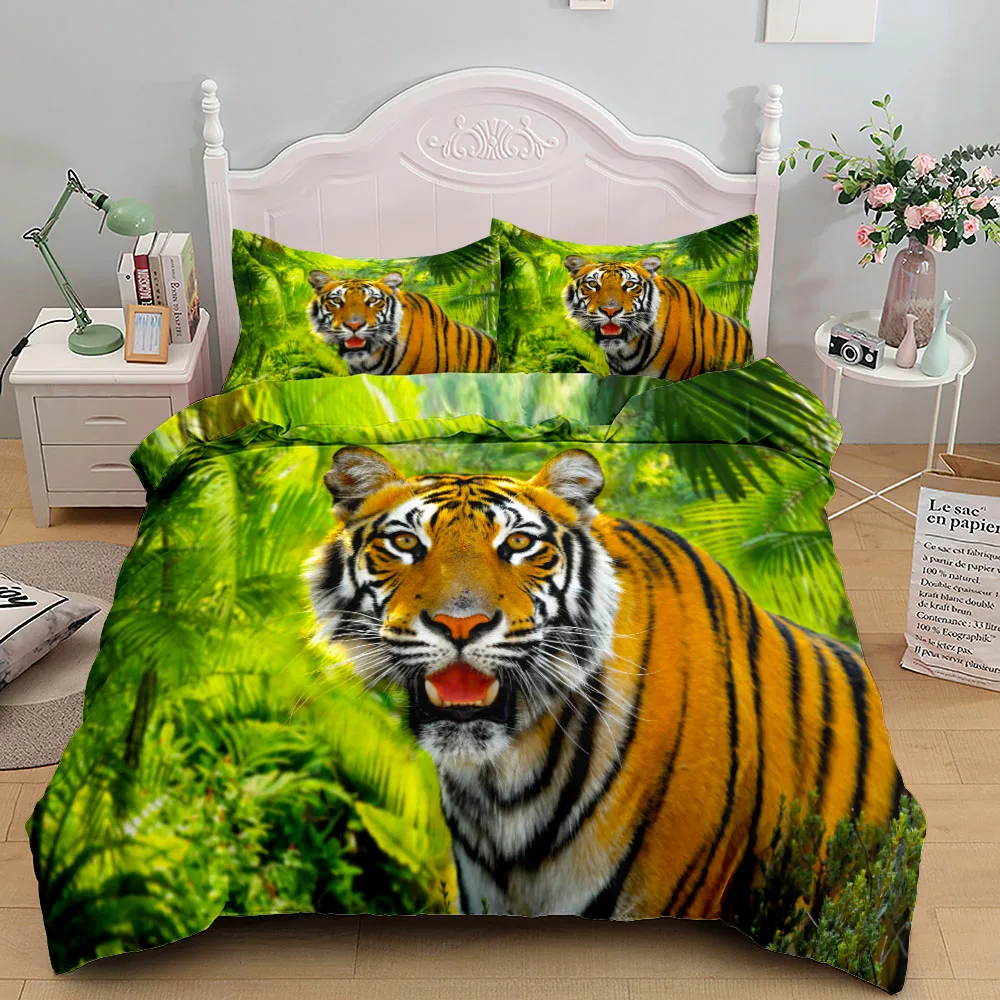 

3D Giant Tiger Bedding Set King Queen Twin Single Size Duvet Cover Pillow Cases Bed Linen Set