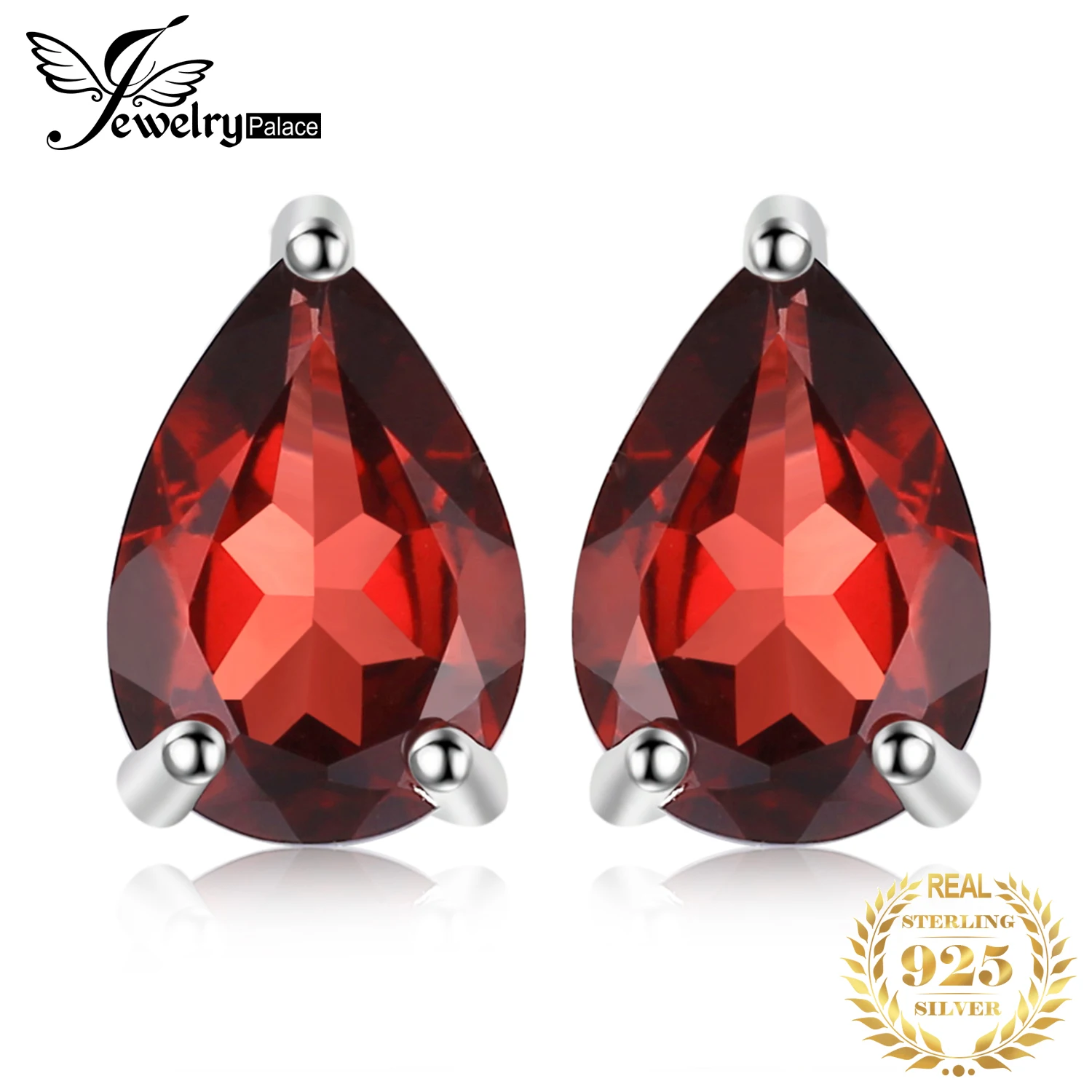 JewelryPalace 1.8ct Genuine Garnet 925 Sterling Silver Stud Earrings for Women Red Gemstone Fine Jewelry Birthstone Wedding Gift