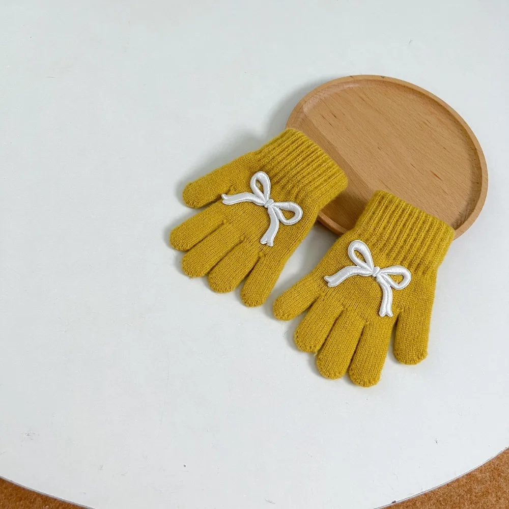 

New Bowknot Warm Gloves Windproof Cold Proof Five Fingers Mitten Thickened Riding Gloves Outdoor