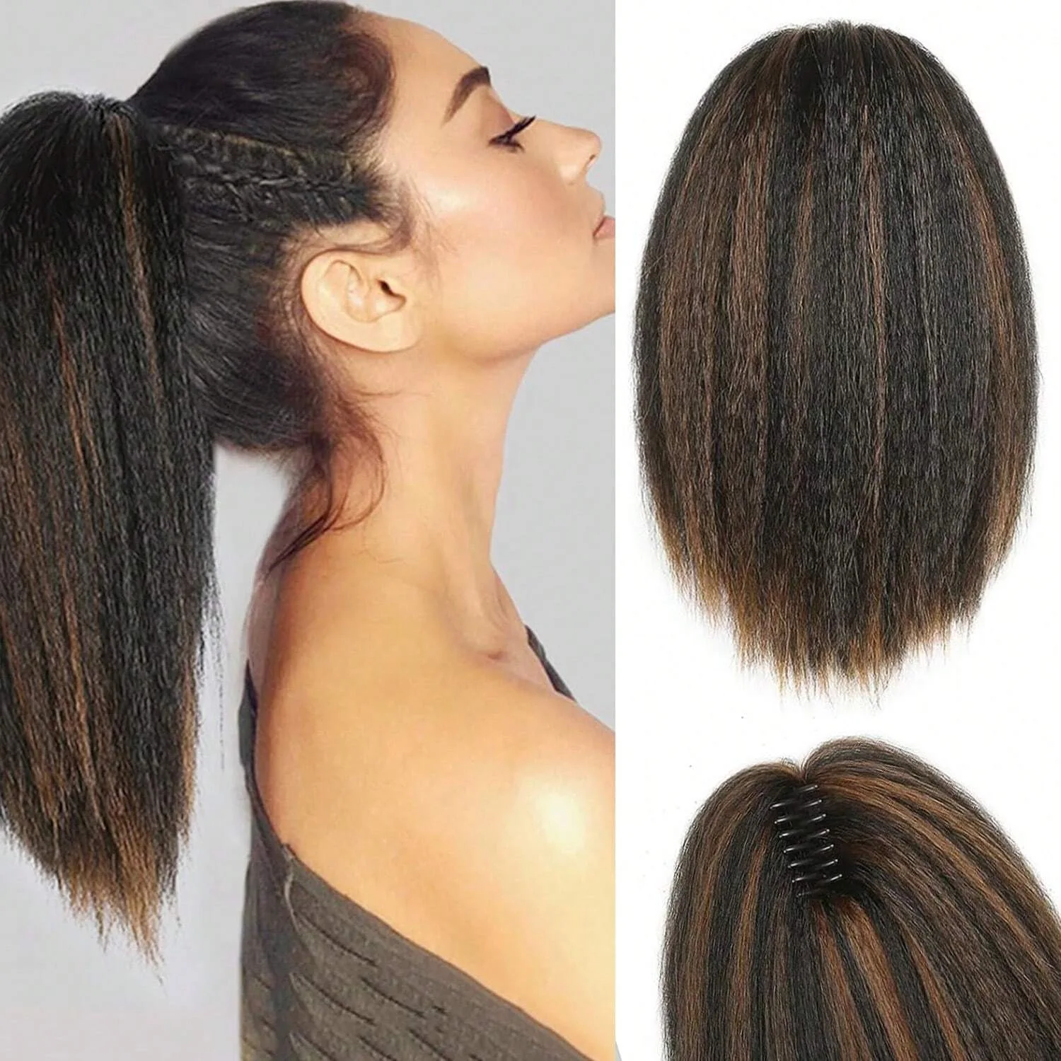 

12–24 дюйма YAKI Puff Afro Ponytail | Синтетические волосы Cornrow на клипсе | Натуральный африканский стиль, пушистый длинный шиньон
