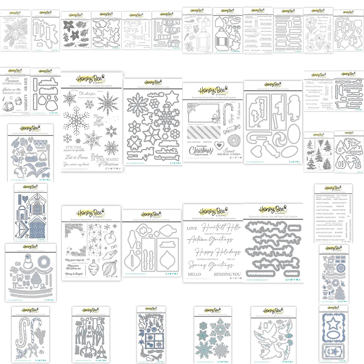 

Набор прозрачных штампов и вырубок для скрапбукинга и создания открыток: Рождественские и зимние праздничные мотивы, цветочные узоры и причудливые зимние сценки