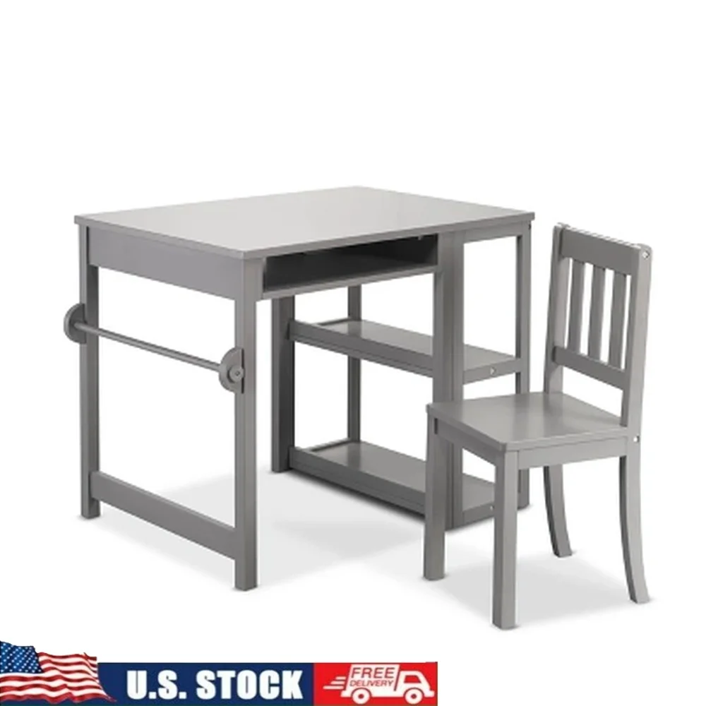 

Креативный детский художественный настольный набор со стулом, держателем для рулона бумаги, полками для хранения, прочная деревянная мебель, рисунок, домашнее задание, время игр