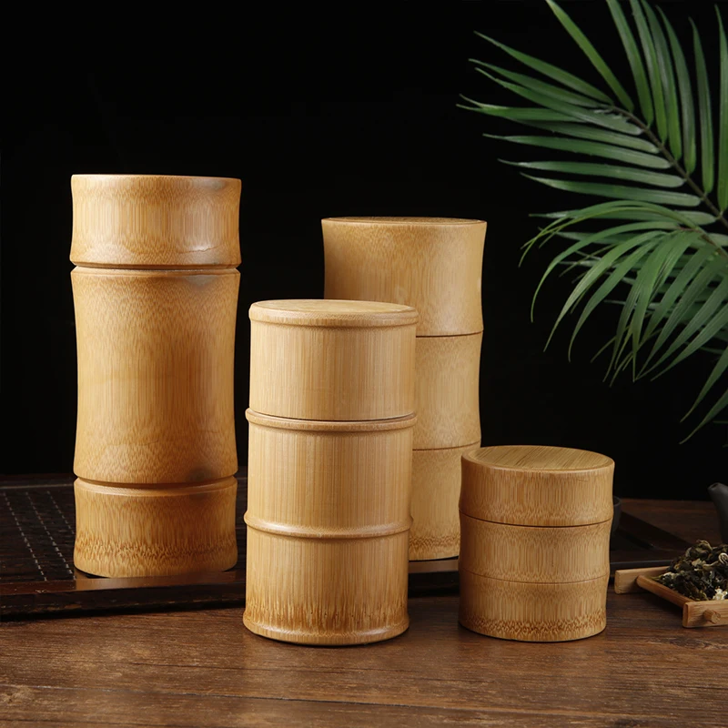 

Handmade Tea Box Bamboo Storage Box Tea Canister Lid Seal Kitchen Storage Jars PortableTea Coffee Beans Spice Box Case Organizer