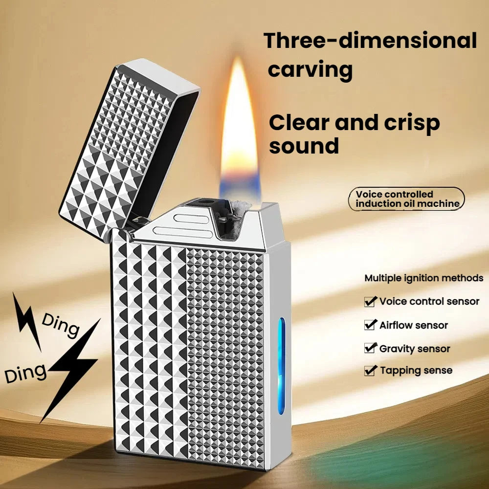 Smart Voice Control Metal Lighter-USB/Type-C Charging, Pulsed Arc Ignition,4 Ignition Modes,Visual Gas Window(No Fuel)