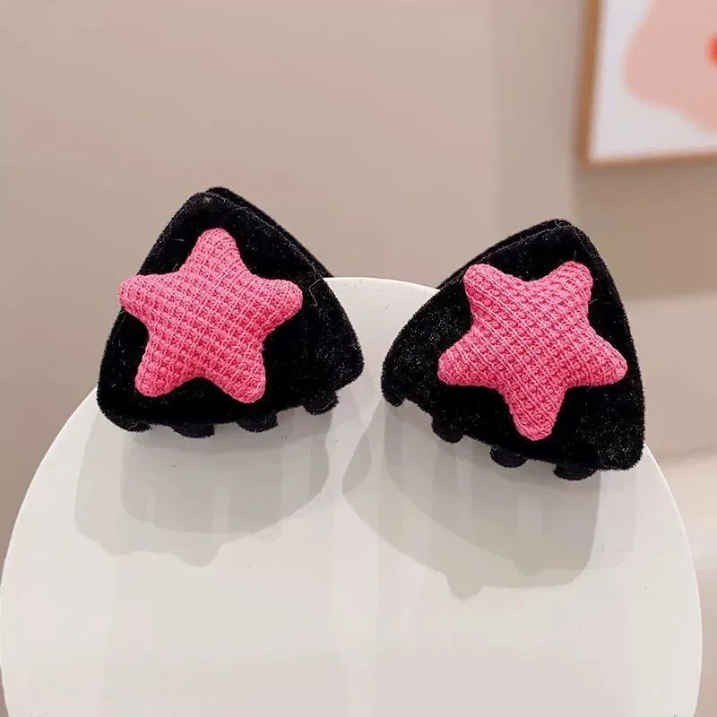 2 Stück Mädchen kleine Dreieck süße Katze herzförmige Stern Haarspangen Creaseless Styling Klaue Clips für Kinder Haarschmuck Geschenk – Detail 4