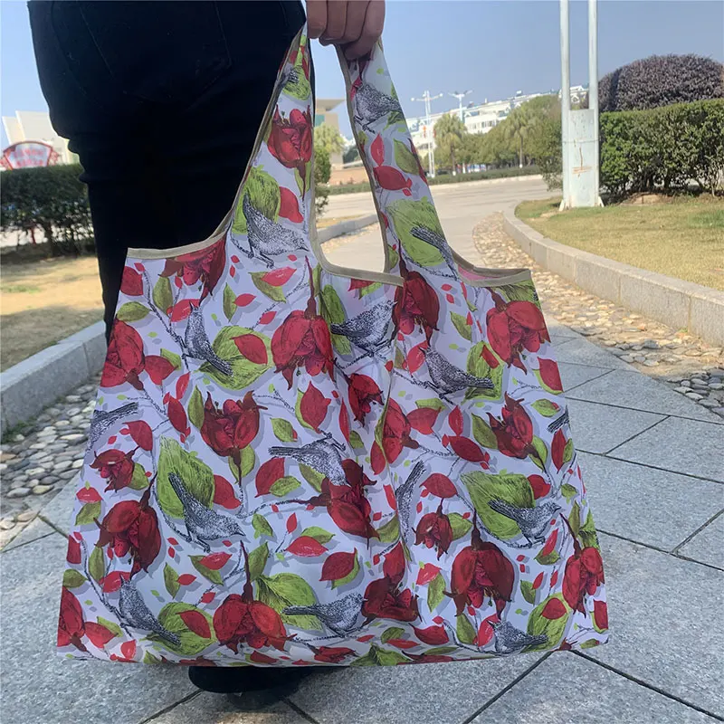 Reusable Grocery Bags Large-capacity Portable Tote Shoulder Bag Lightweight Print Handbag For Shopping Durable Nylon Shopper Bag