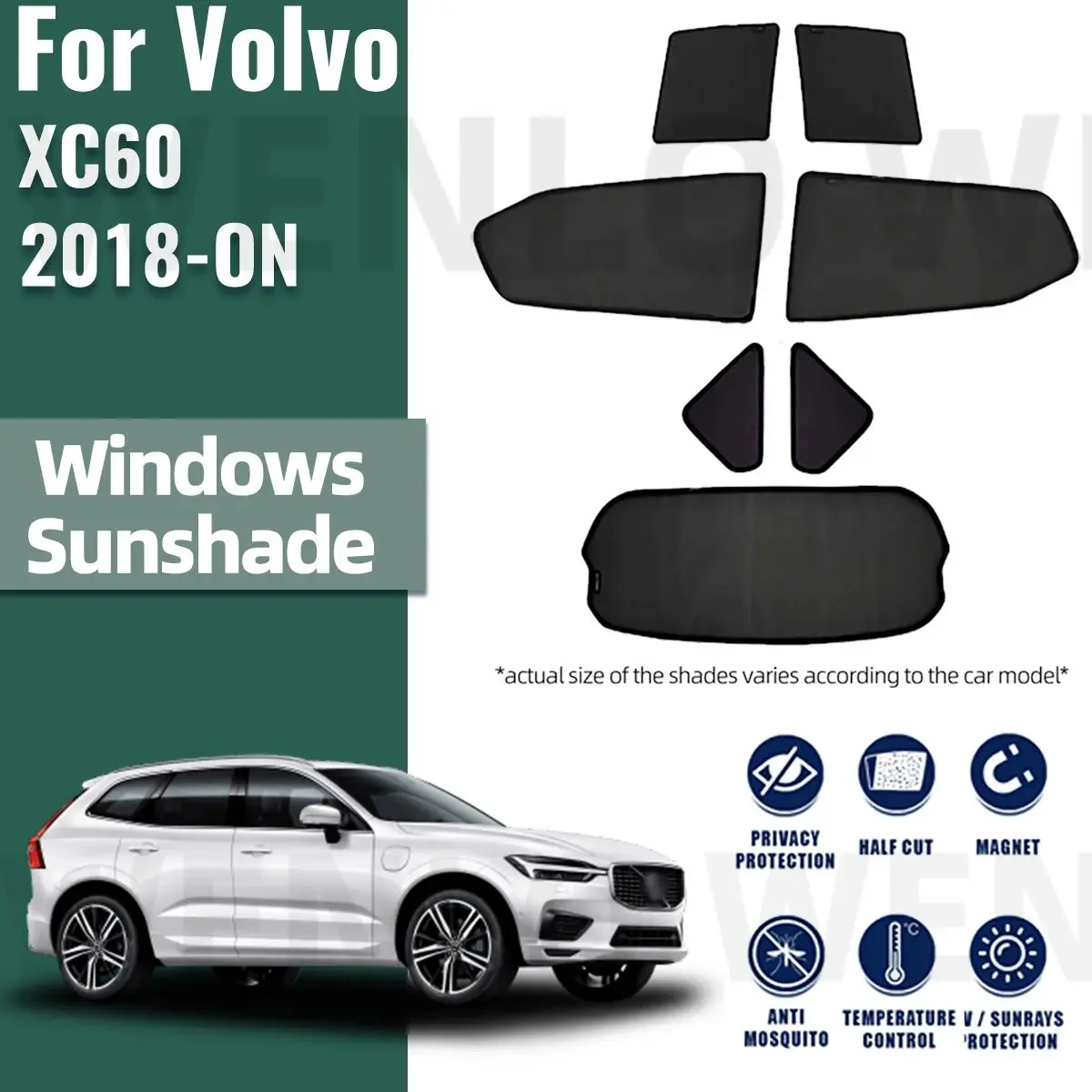 Pára-sol magnético do carro para Volvo, pára-brisa dianteiro, pára-brisa, janela lateral traseira, Sun Shades, XC60, 2018-2023, 2024, XC 60