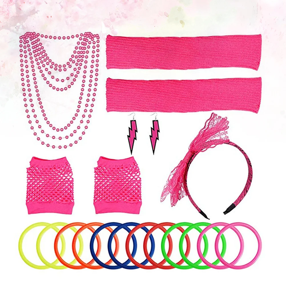 

Premium Mesh Gloves Leg Sleeves Necklace Eardrop Bracelet Party Accessory Set Mixed Color Stylish Design Party Gloves