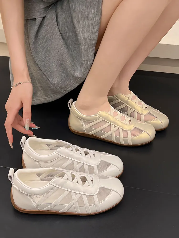 

Ballet Deux Trainer Shoes Women's Summer Mesh Breathable Casual Sports Shoes Korean Style Cross Buckle round Toe Thick Heel