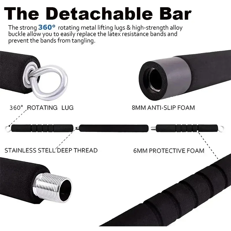 3-Section Detachable Workout Bar for Women Men,Bodubuilding Elastic Bands for Fitness Pilates Bar Kit with Resistance Bands Set