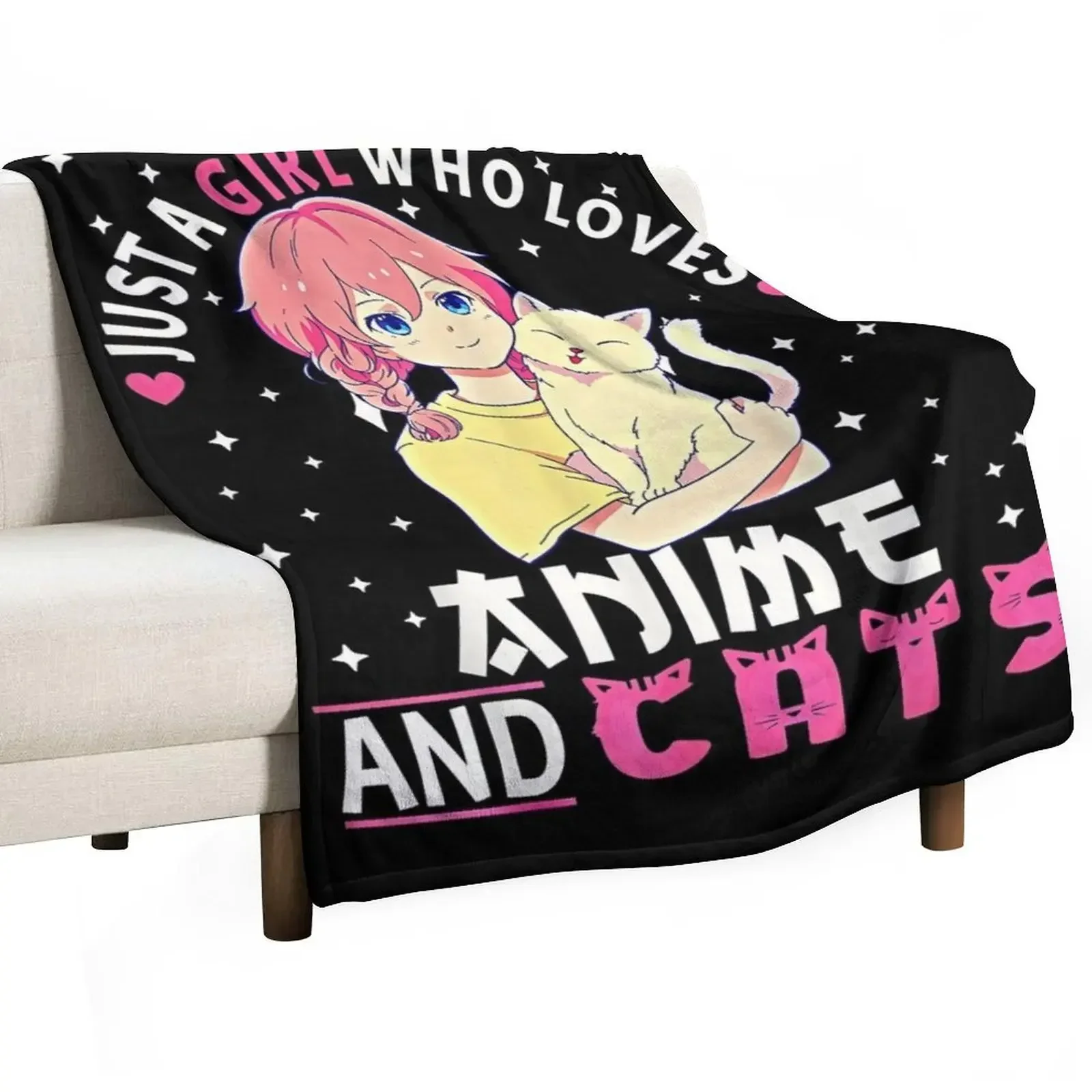 

Just A Girl Who Loves Anime And Cats. Anime Stuff Anime Cat T-Shirt Throw Blanket Warm Plush Fuzzy Blanket for Living Room