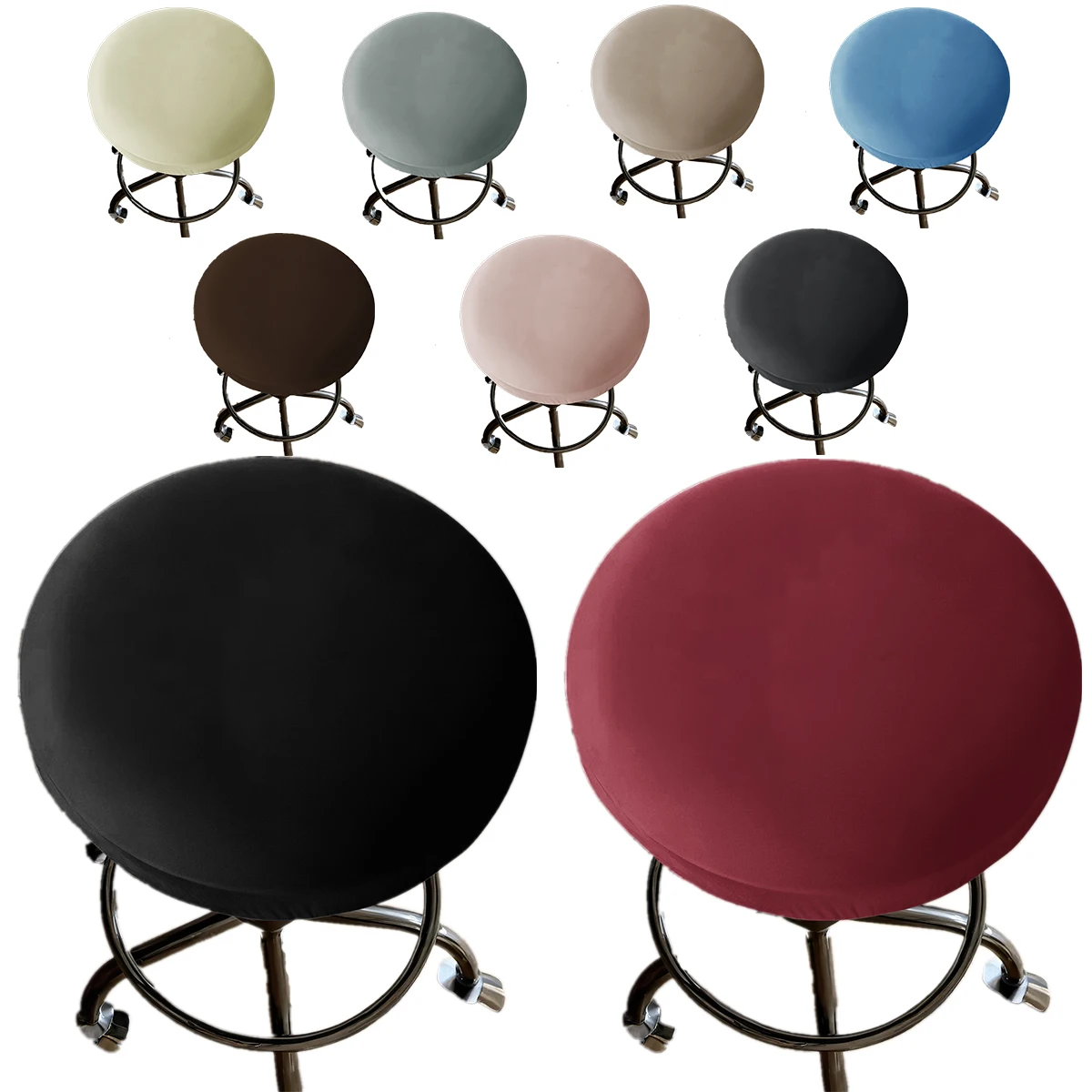 

Waterproof Round Chair Cover Stretch Stool Cover Elastic Thicken Dining Chair Cover Solid Color Home Chair Slipcover Stretchable