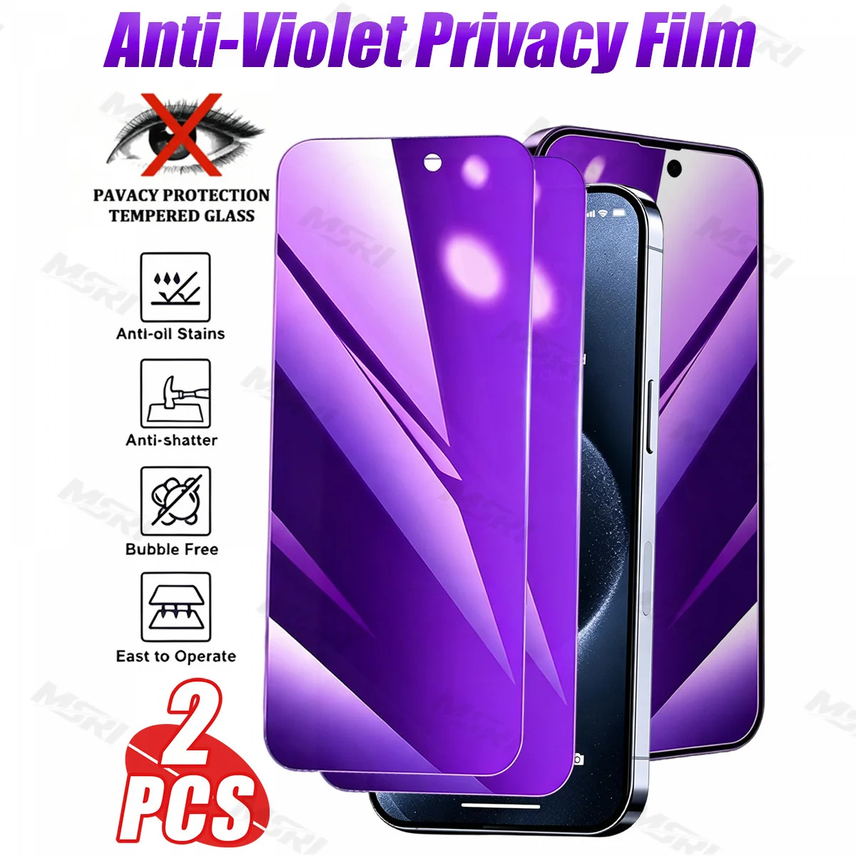 2pcs Anti Blue Light Privacy Screen Protector for Iphone 18 Pro Max/18 Pro/17 Pro Max/17 Pro/17/16/15/14/13/12/11,9H+ Hardness