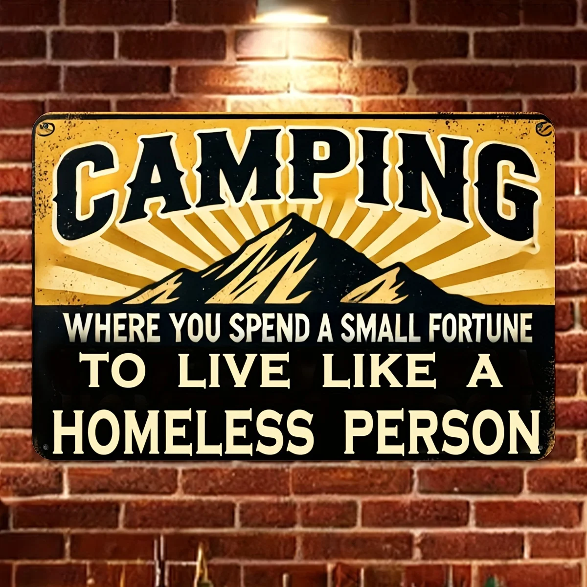 Vintage Wall Sign: 'Camping - Where You Spend a Small Fortune to Live Like Homeless Person' Iron Decoration, Outdoor, 