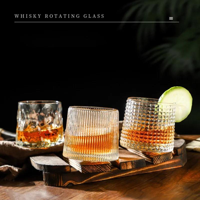 Creative Crystal Whiskey Glass Old Fashioned Rocks Glasses Tumblers Glassware for Cocktail Scotch Spinning Tops Design Glasses