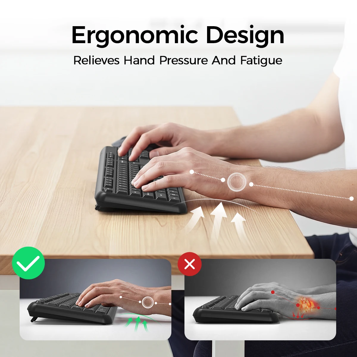 2.4G Wireless Keyboard Mouse Set 104 Keys Silent Keyboard 800-1600DPI Optical Mouse Ergonomic Office Computer for PC Laptop view 3