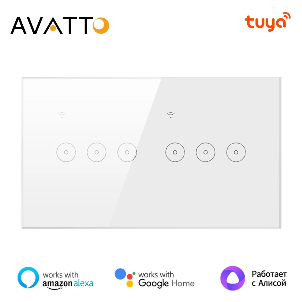 AVATTO Tuya WiFi Wireless Remote Wall Smart Light Touch Switch EU 4/5/6 Gang Switch Voice Control Wroks With Alexa, Google Home