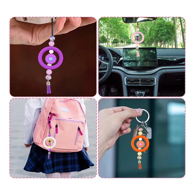 16 PCS Silicone Beaded O-Ring 65Mm Round Silicone Ring With 2 Holes, DIY Crafts Keychain Necklace Charm, Durable