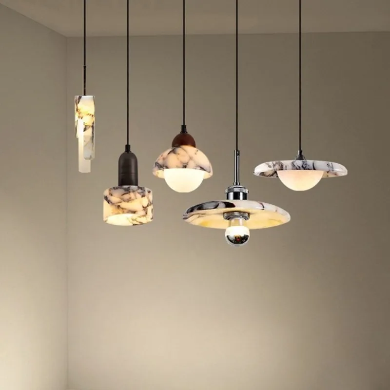 European Minimalist Marble Pendant Lights Minimalist High-end Feeling Bedsides Indoor LED Hanging Lamps Stone Patterned Parlor