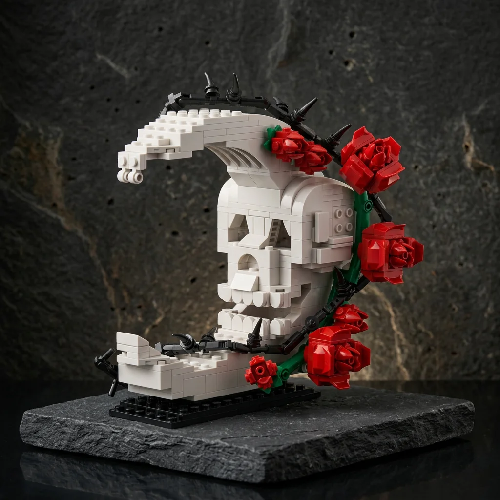 

MOC Skull Moon Building Blocks Model Gothic Style Rose Skeleton DIY Assembly Bricks Creative Display Decor Gift for Kids Adults