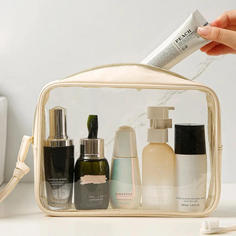 Portable Makeup Bag Large Capacity Make Up Brushes Lipstick Powder Travel Cosmetics Storage Toiletry Bag Waterproof Transparent